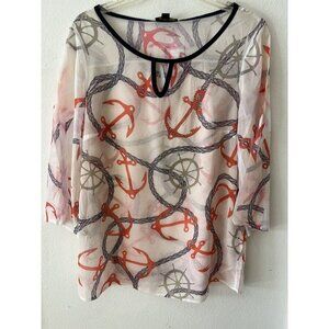 Cal Style women's size medium nautical anchors yachting coastal top 3/4 sleeves